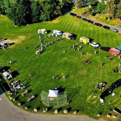 Food trucks in field